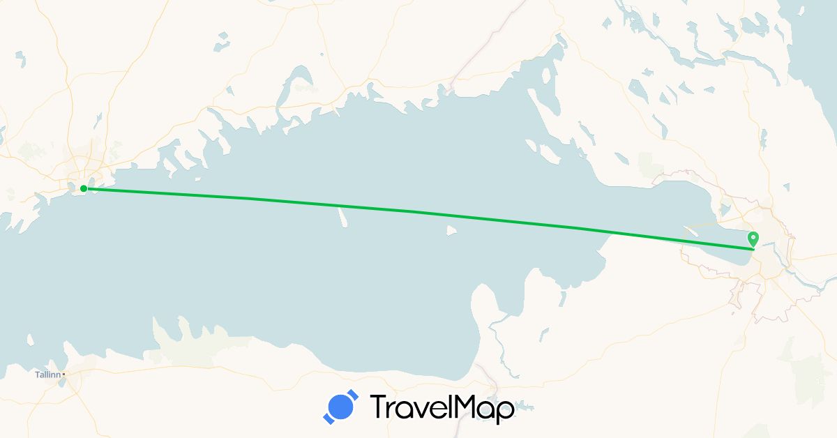 TravelMap itinerary: driving, bus in Finland, Russia (Europe)